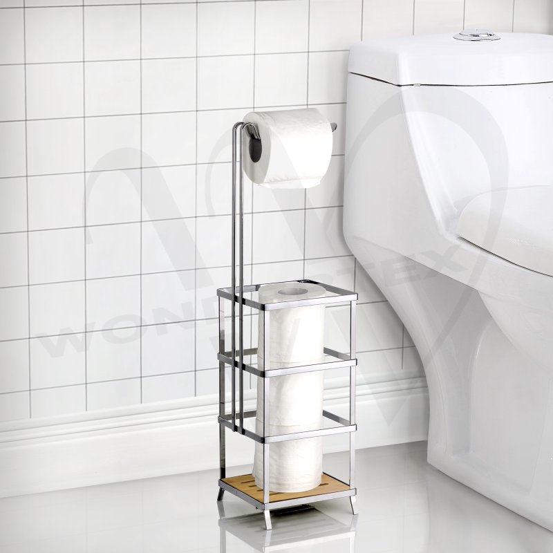 Metal with Bamboo Toilet Paper Holder